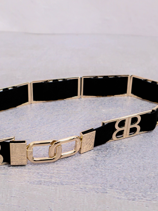 PASEK NA GUMIE ZE ZŁOTYMI ELEMENTAMI BB- CZARNY