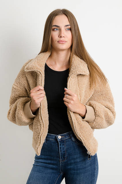 BRĄZOWA KURTKA BOMBERKA Z KOŻUSZKIEM