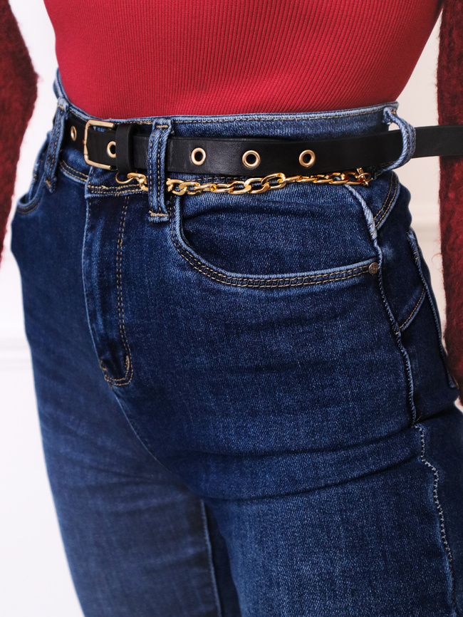 SPODNIE JEANSOWE SKINNY Z WYSOKIM STANEM PUSH UP + PASEK- GRANATOWE