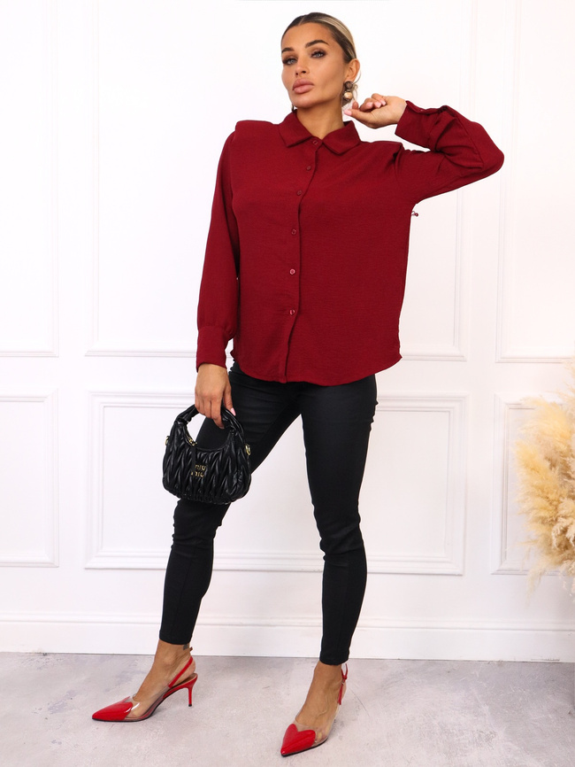 KOSZULA Z PODUSZKAMI NA RAMIONACH- BORDOWA