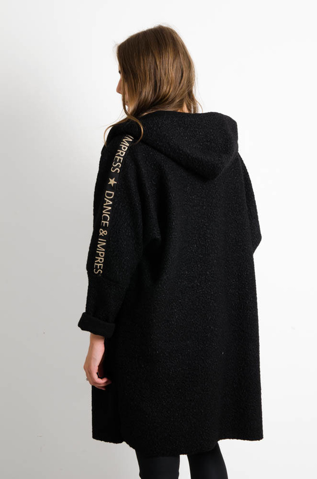 CZARNY PŁASZCZ OVERSIZE Z KAPTUREM