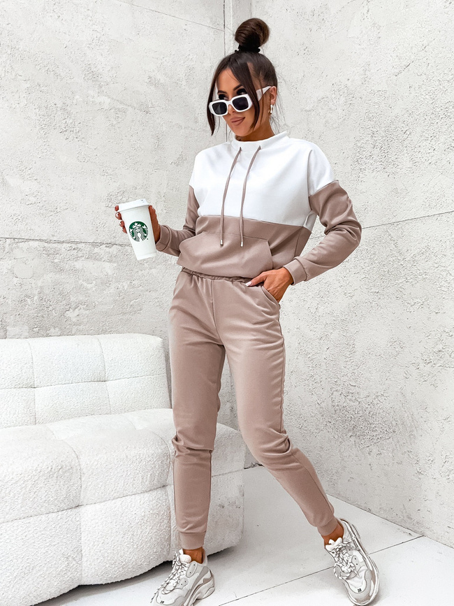 BEŻOWY KOMPLET DRESOWY BLUZA ZE SZNURKAMI+ SPODNIE