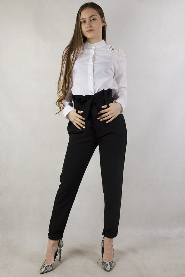 Czarne eleganckie spodnie z wysokim stanem