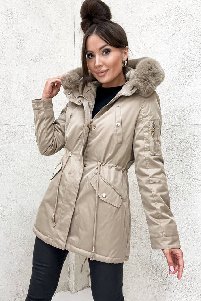 BEŻOWA KURTKA PARKA ZIMOWA