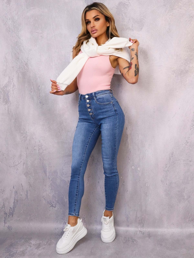 JASNE SPODNIE JEANSOWE SKINNY Z GUZIKAMI