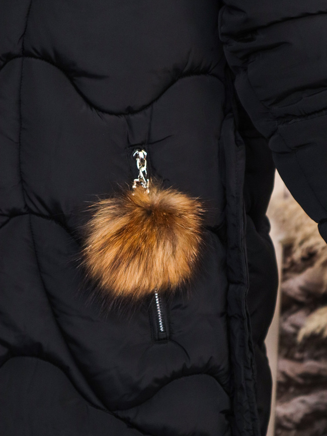 DŁUGA KURTKA PŁASZCZ WIĄZANY W PASIE Z FUTERKIEM- CZARNY