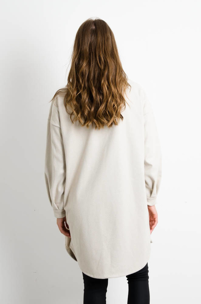 BEŻOWY DŁUGI PŁASZCZ KOSZULOWY