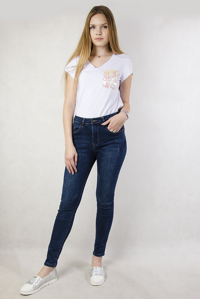 (Rozmiary L-XXXXL) Spodnie jeansowe z wysokim stanem