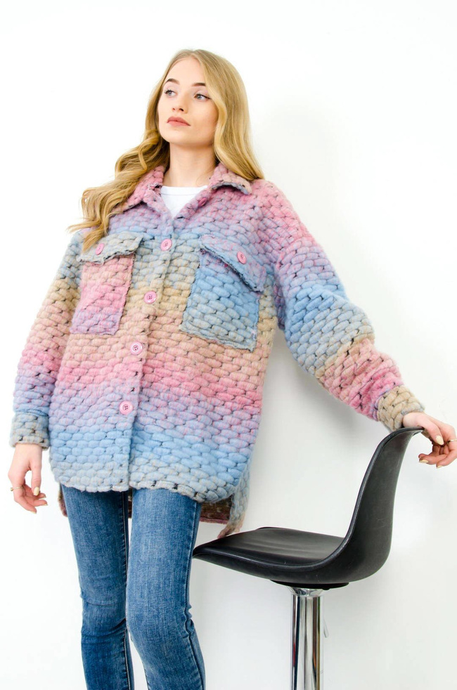 WIOSENNY PŁASZCZYK MULTIKOLOR - NIEBIESKO-RÓŻOWY