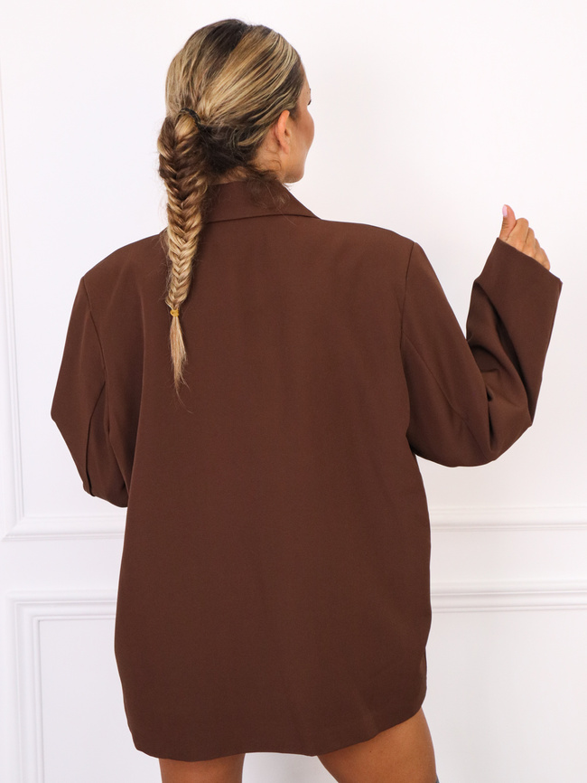 MARYNARKA OVERSIZE ZAPINANA NA GUZIKI- CIEMNOBRĄZOWA