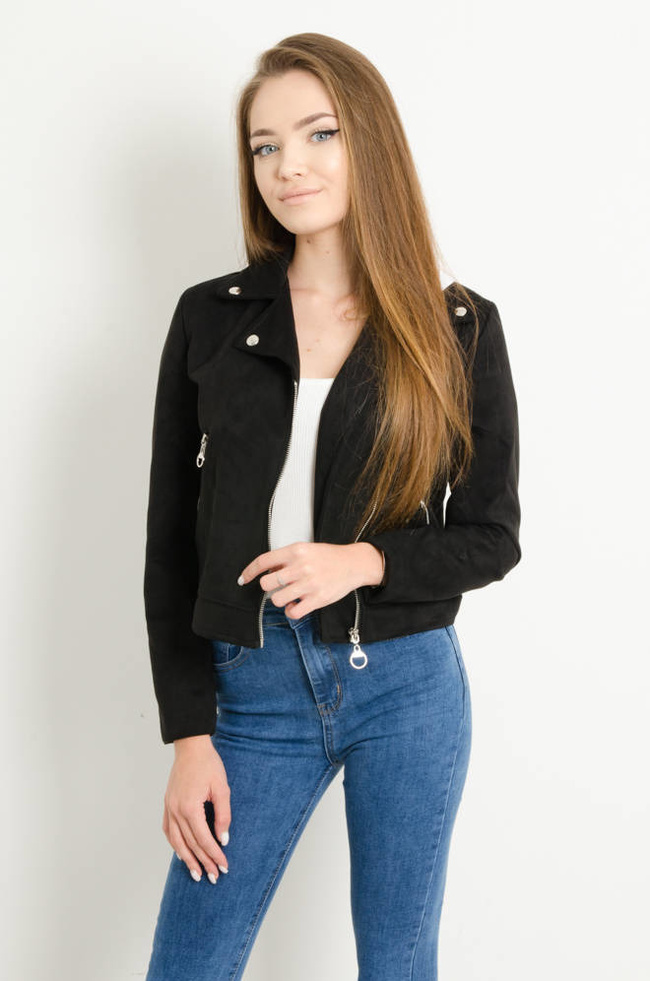 KURTKA PRZEJŚCIOWA RAMONESKA Z IMITACJI ZAMSZU- CZARNA 