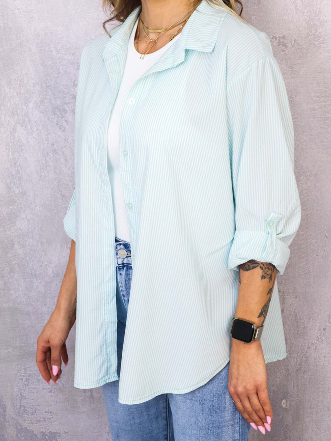 KOSZULA OVERSIZE W PASKI- TURKUSOWA