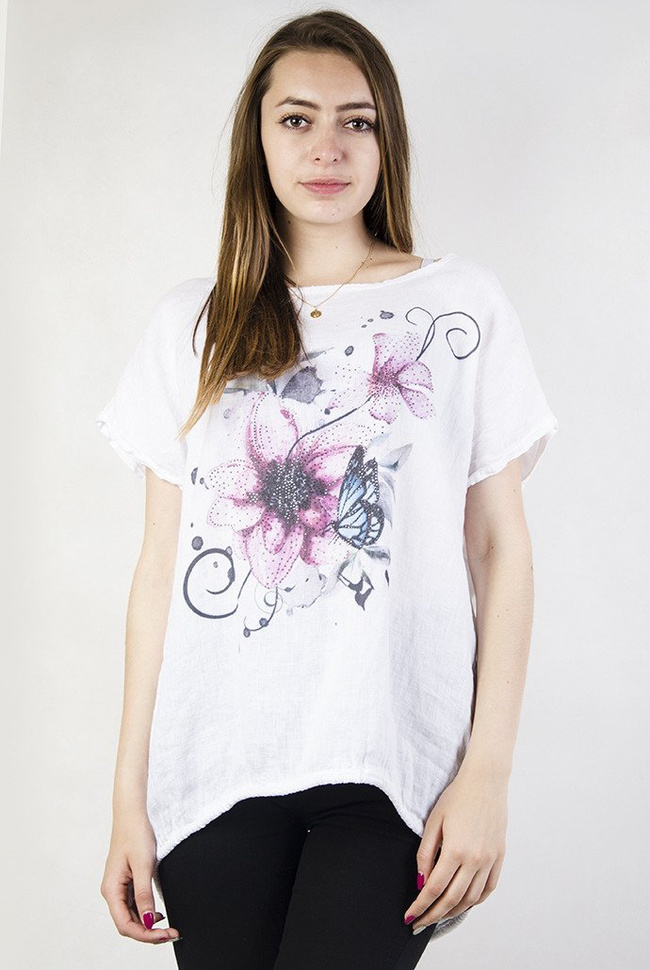 Biała bluzka z motywem kwiatowym