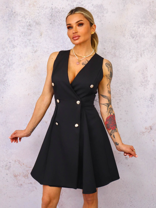 SUKIENKA MINI Z GUZIKAMI- CZARNA