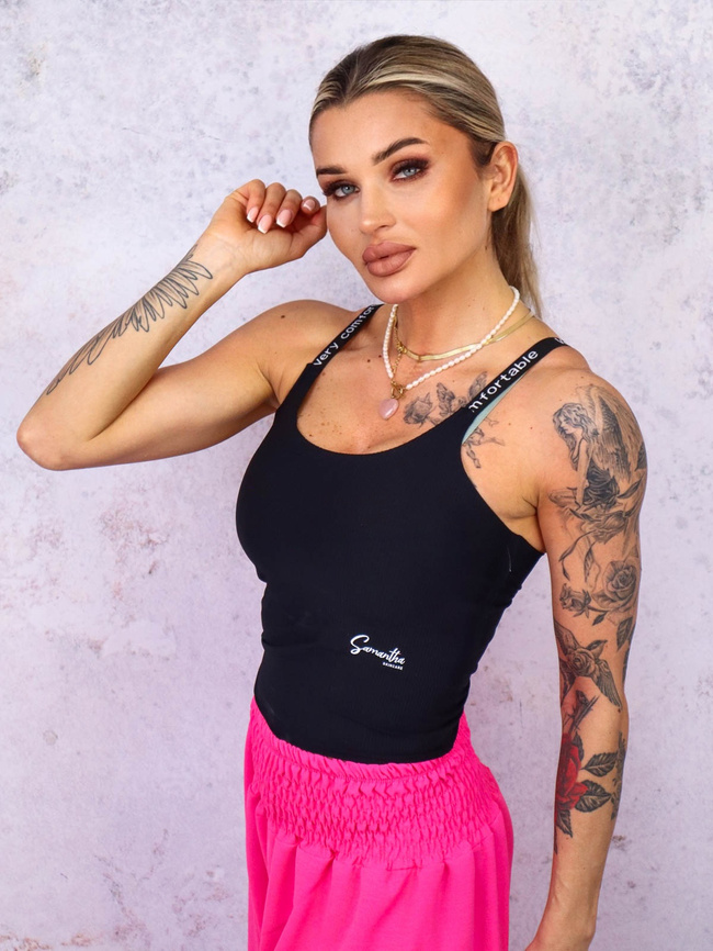 USZTYWNIANY TOP NA REGULOWANYCH RAMIĄCZKACH- CZARNY