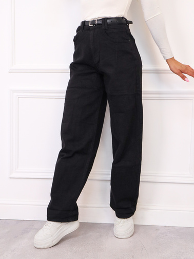 SPODNIE JEANSOWE MOM FIT Z PRZESZYCIAMI- CZARNE