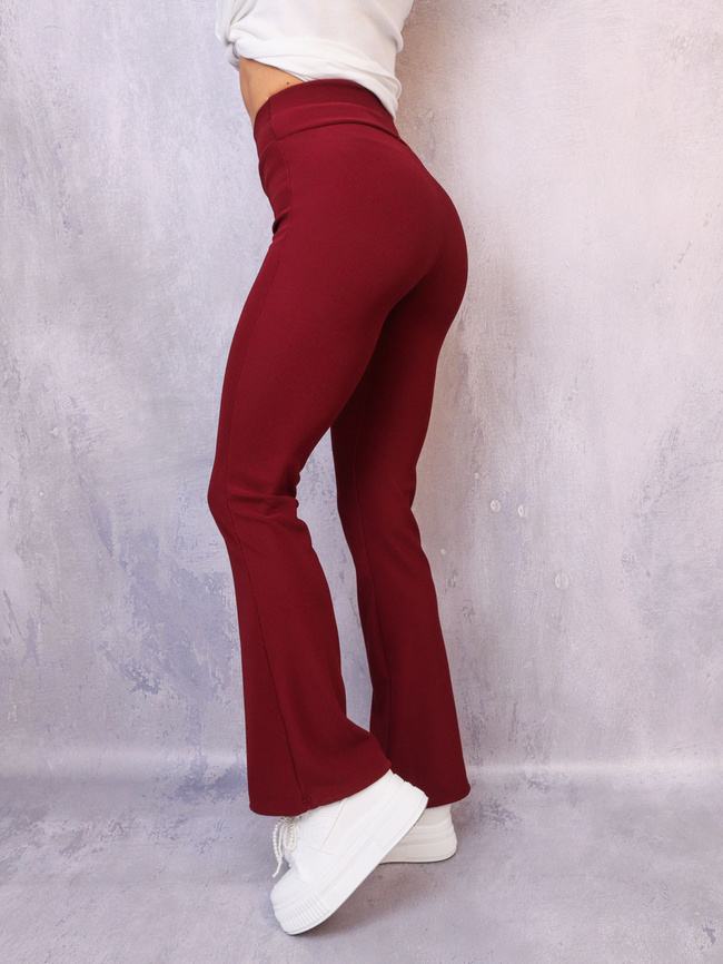 LEGGINSY PRĄŻKOWANE DZWONY- BORDOWE