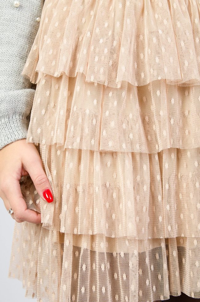 BEŻOWA TIULOWA SPÓDNICA W KROPKI 