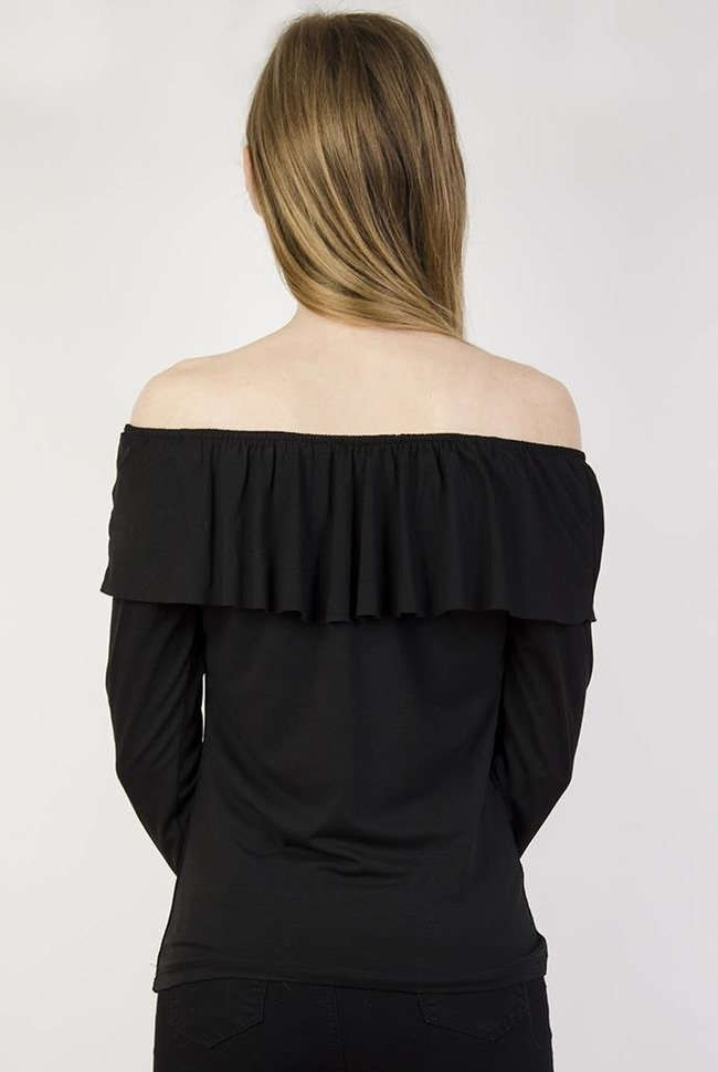 Czarna bluzka z hiszpańskim dekoltem