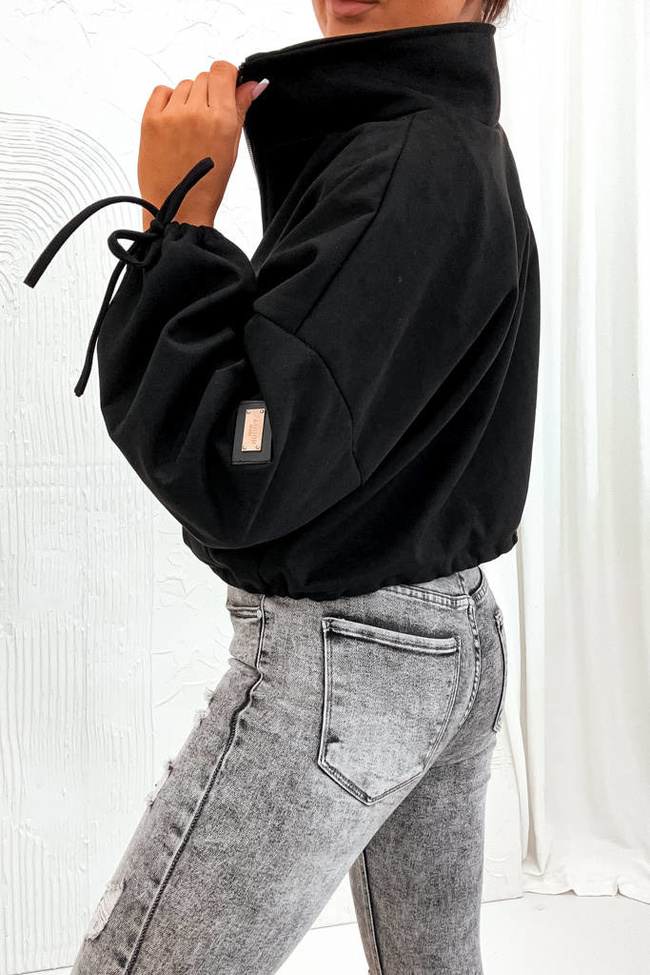 KURTKA ZAMSZOWA OVERSIZE Z KIESZENIAMI- CZARNA