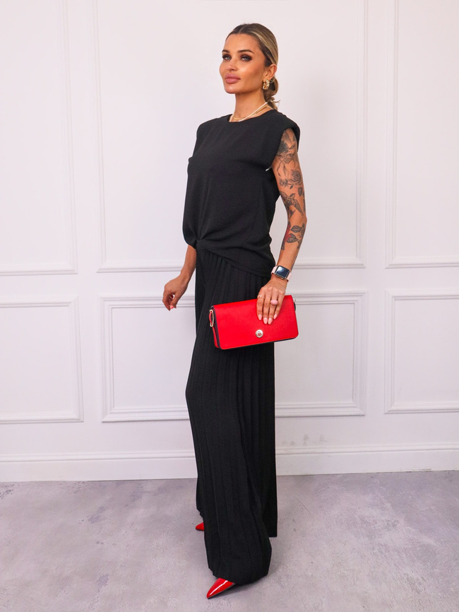 KOMPLET BLUZKA+ SZEROKIE PLISOWANE SPODNIE- CZARNY