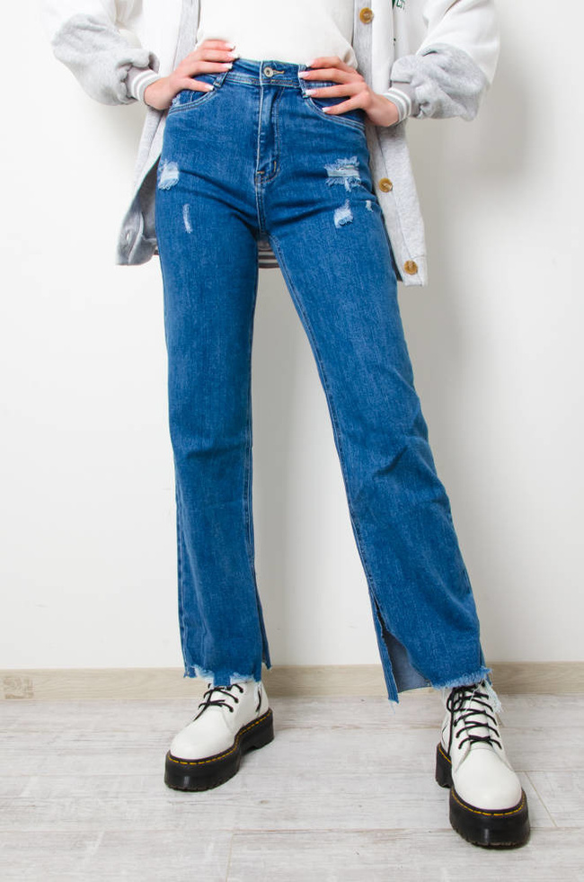 SPODNIE JEANSOWE STRAIGHT JEANS Z ROZCIĘCIAMI