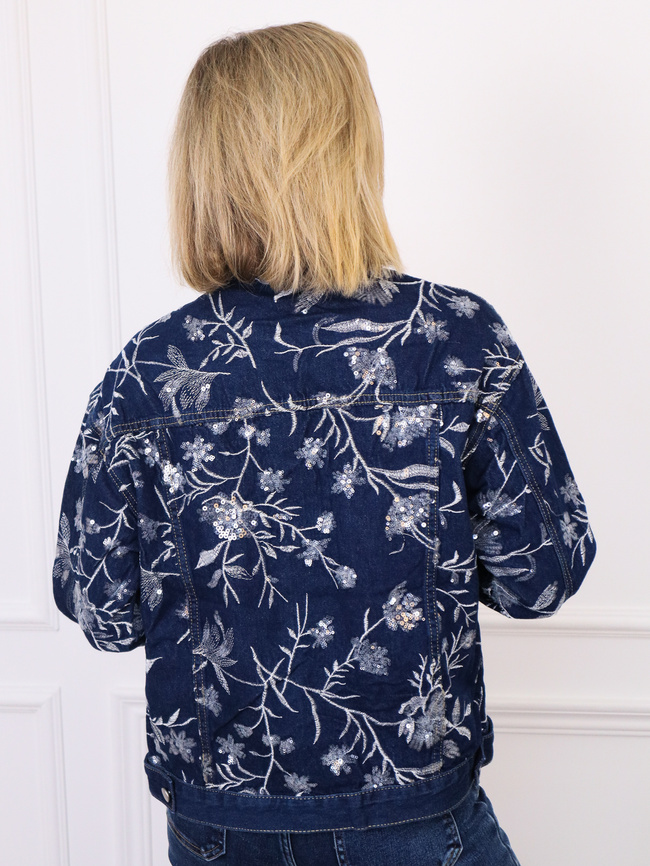 KURTKA JEANSOWA Z HAFTOWANYMI KWIATAMI I OZDOBNYMI CEKINAMI