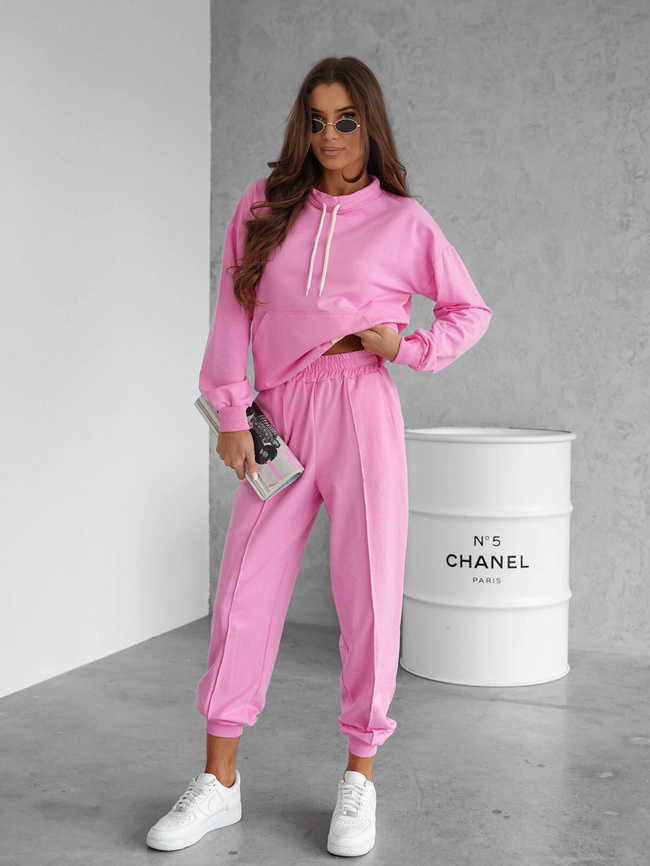 KOMPLET BAWEŁNIANY BLUZA Z SZNURKAMI+SPODNIE- RÓŻOWY