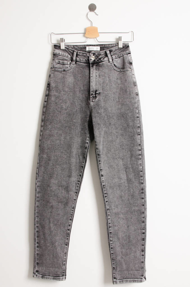 SPODNIE JEANSOWE MOM STRETCH Z WYSOKIM STANEM- SZARE
