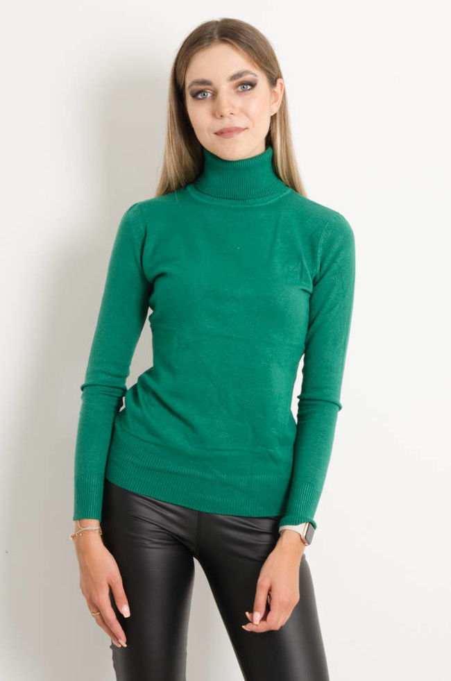 CIEMNO-ZIELONY GŁADKI GOLF Z PRĄŻKOWANYM ZAKOŃCZENIEM