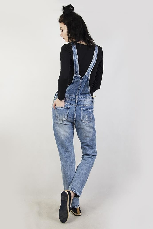 Ogrodniczki jeansowe z guzikami po bokach