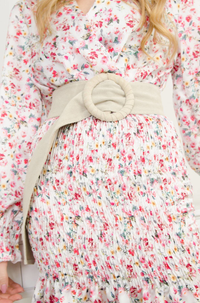 ZAMSZOWY PASEK Z OKRĄGŁĄ Z KLAMRĄ  - BEŻOWY