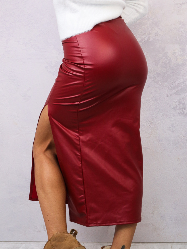 DŁUGA SPÓDNICA Z IMITACJI SKÓRY- BORDOWA
