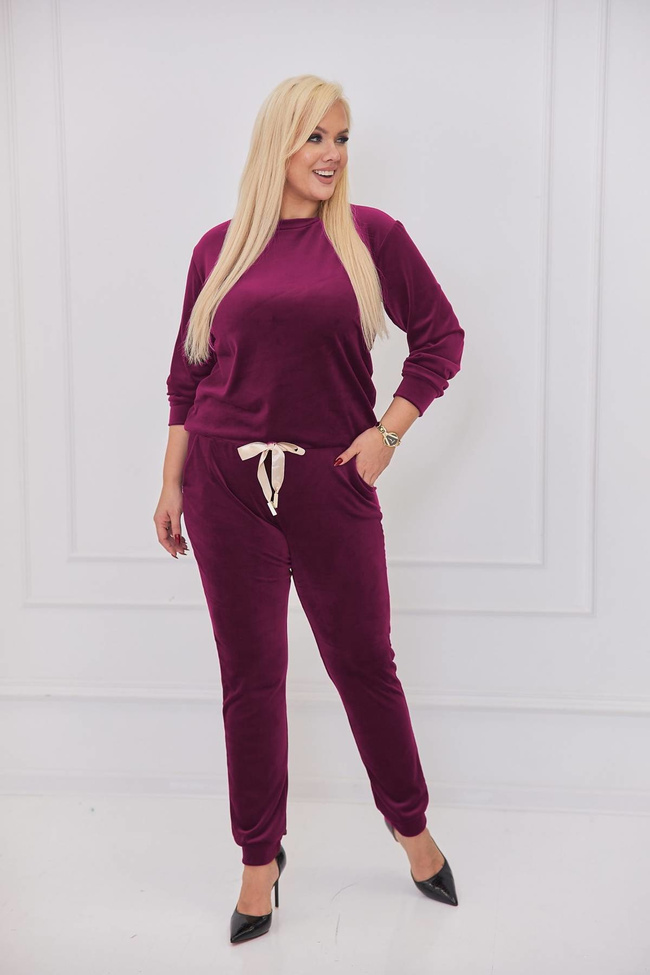 FIOLETOWY KOMPLET DRESOWY WELUROWY Z OZDOBNĄ NASZYWKĄ- PLUS SIZE