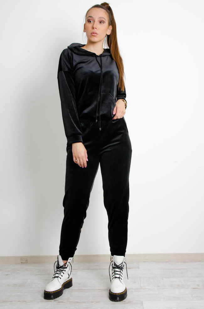 CZARNE WELUROWE SPODNIE DRESOWE