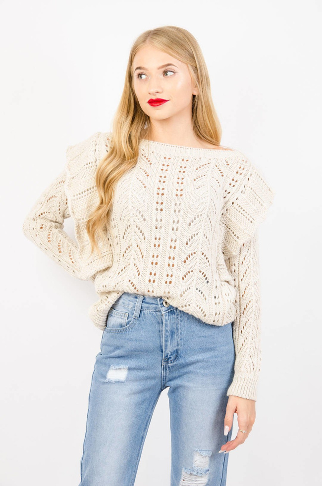 BEŻOWY AŻUROWY SWETER BUTTERFLY