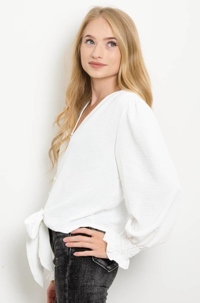 BIAŁA ZAPINANA BLUZKA Z WIĄZANIEM NA DOLE