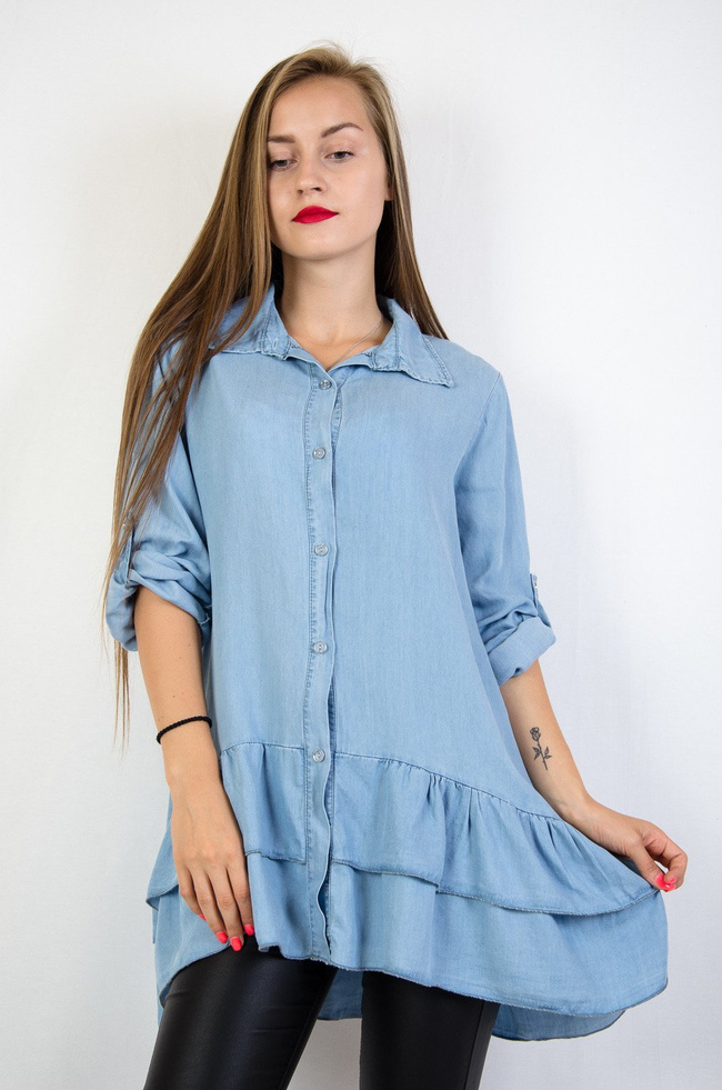 Koszula jeans z falbaną na dole