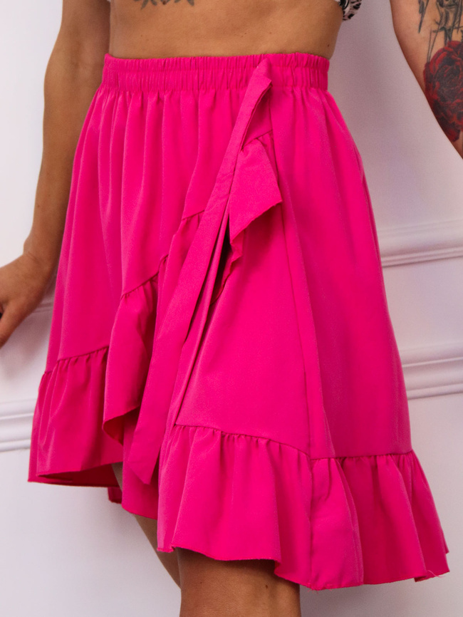 SPÓDNICA Z FALBANAMI WIĄZANA W PASIE- FUKSJA