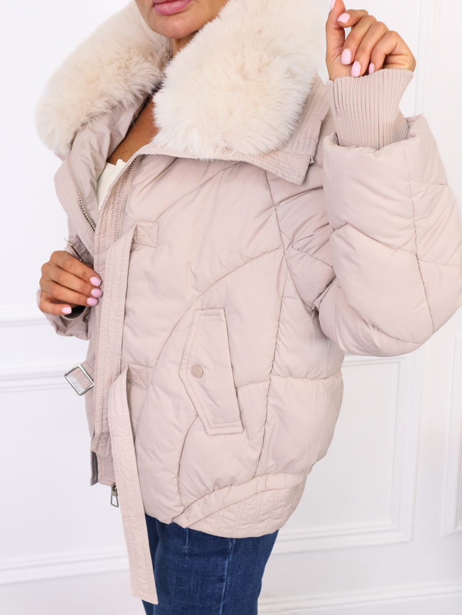 KURTKA Z FUTERKIEM NA KOŁNIERZU- BEŻOWA