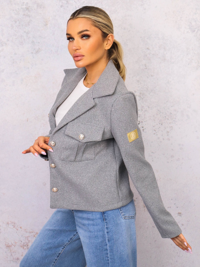 KURTKA Z KOŁNIERZYKIEM ZAPINANA NA GUZIKI- SZARA