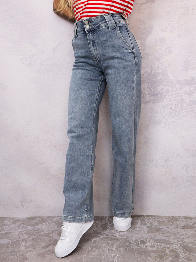 SPODNIE JEANSOWE Z SZEROKIM PASEM- WYSOKI STAN