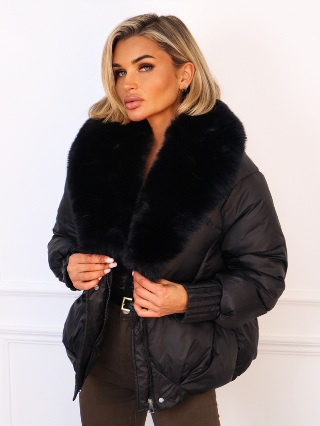 KURTKA ZIMOWA ZAPINANA NA ZAMEK I GUZIKI Z FUTERKIEM- CZARNA