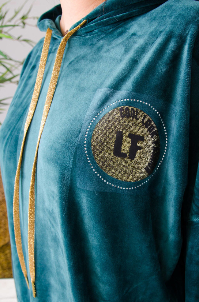 ZIELONA WELUROWA DŁUGA BLUZA Z NASZYWKĄ