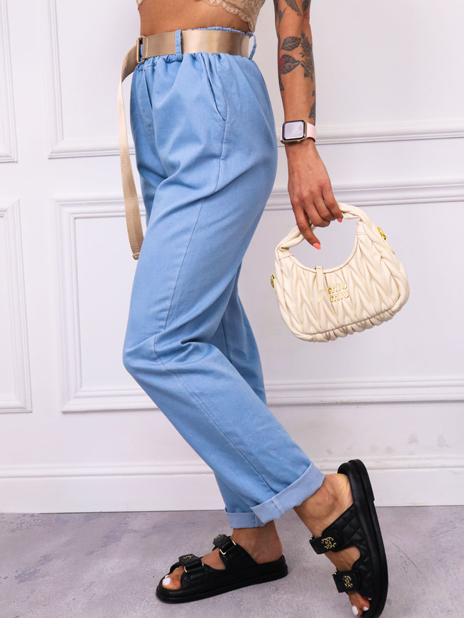 SPODNIE MATERIAŁOWE Z KIESZENIAMI+ PASEK- NIEBIESKIE