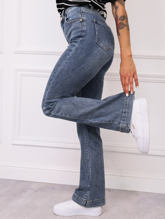 SPODNIE JEANSOWE FLARE DZWONY- GRANATOWE