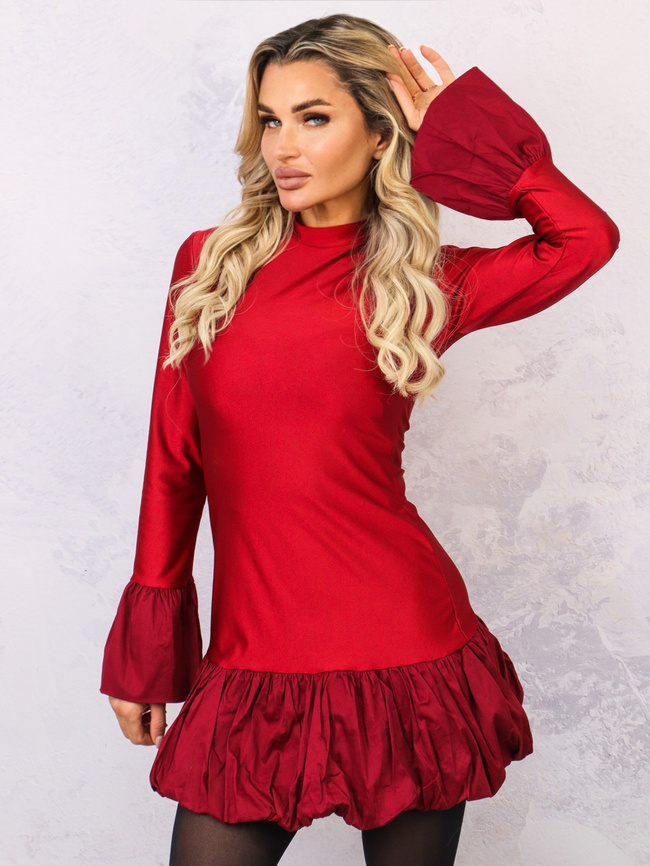 SUKIENKA BOMBKA Z ŁĄCZONYCH MATERIAŁÓW- BORDOWA