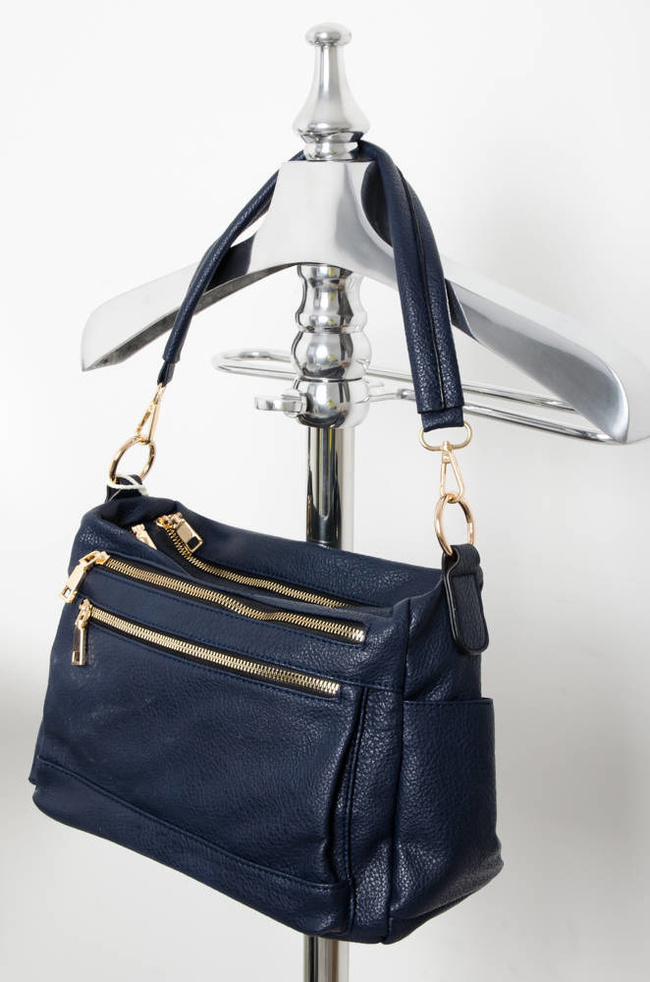 GRANATOWA TOREBKA TYPU SHOPPER Z OZDOBNYMI ZAMKAMI 