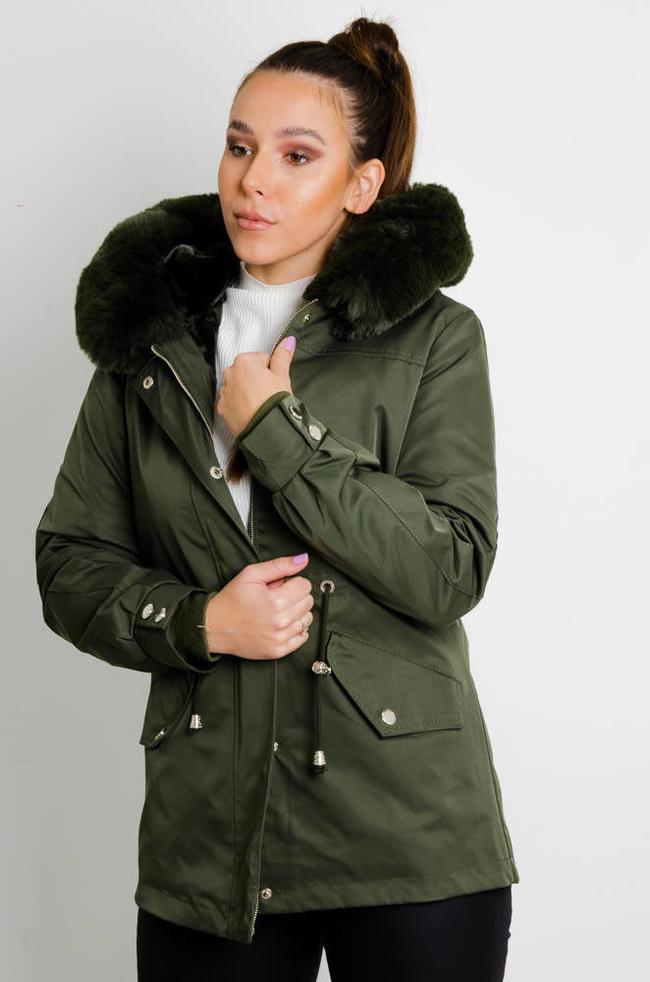 ZIELONA JESIENNO-ZIMOWA KURTKA PARKA NA MISIU