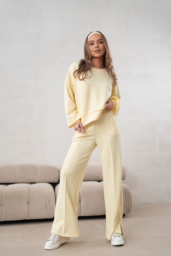 KOMPLET MASEŁKO BLUZA + SPODNIE Z SZEROKĄ NOGAWKĄ- ŻÓŁTY